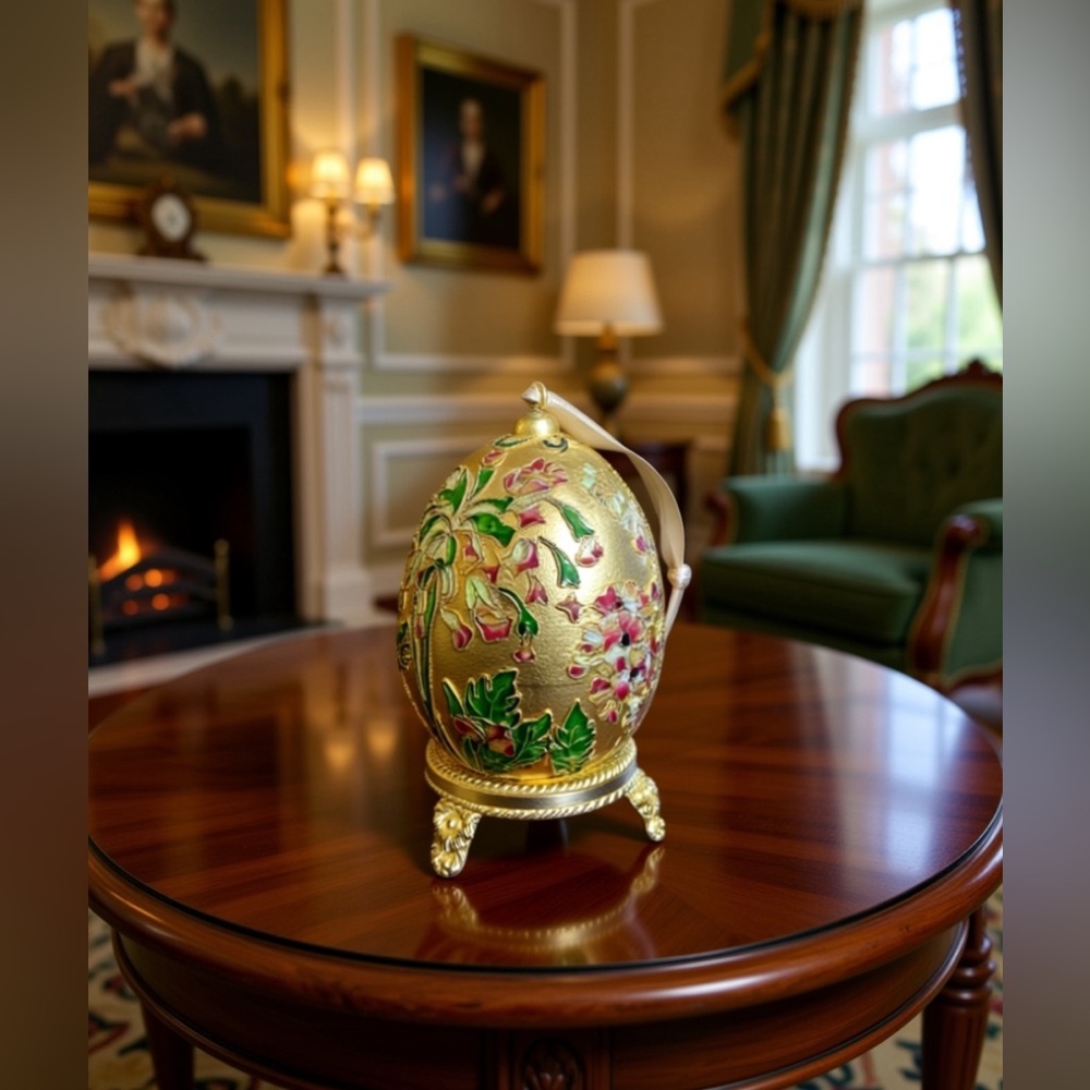 Cloisonné Egg with Stand-Enamel Egg with Gold-tone Stand-Asian Vibes